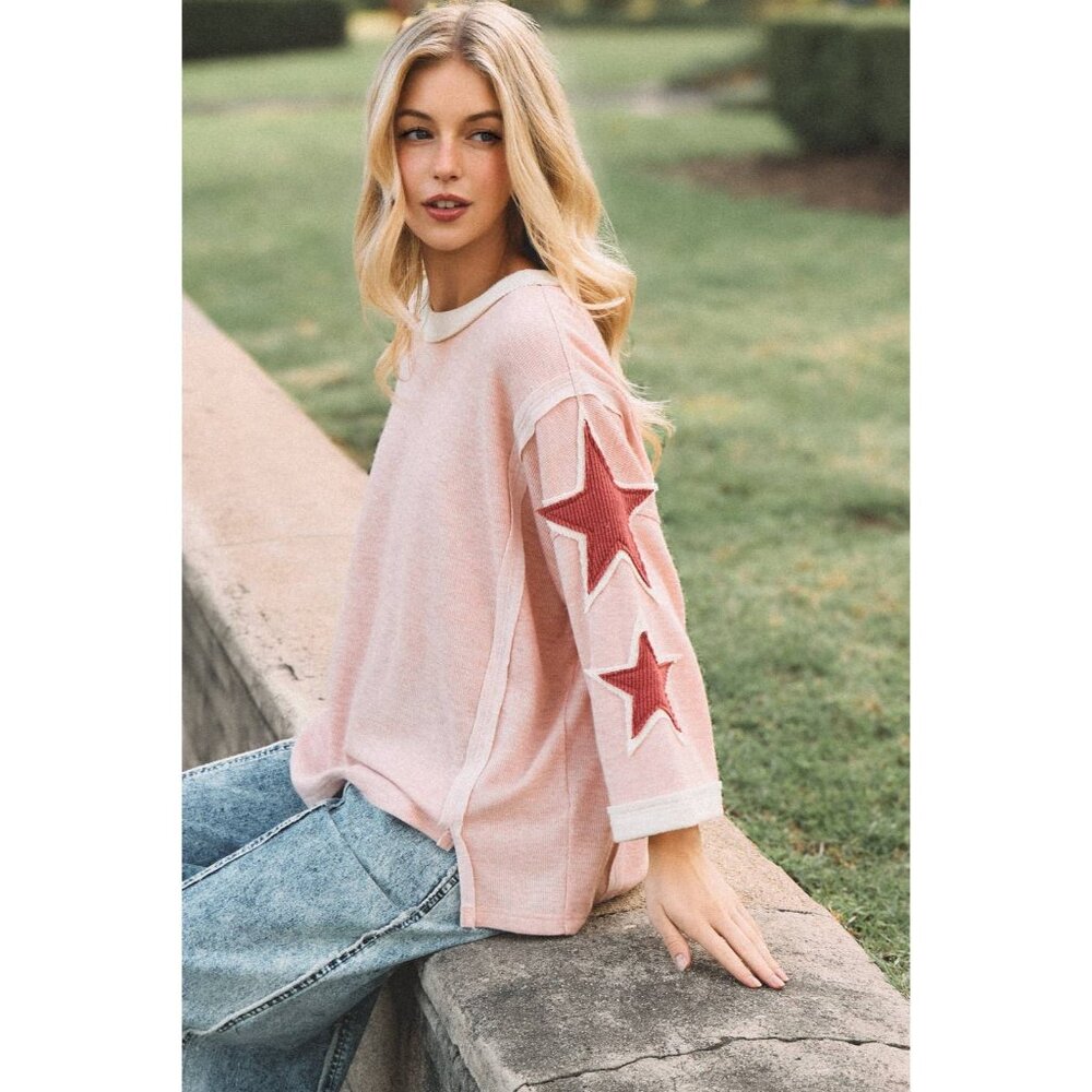 Pink + Red Starry Ribbed Shirt - Picture 4 of 8